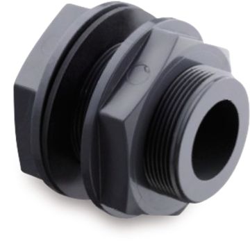 Doorvoer PVC-U 16mm x 3/4" x 1/2" lijmmof x buitendraad x binnendraad 10bar grijs