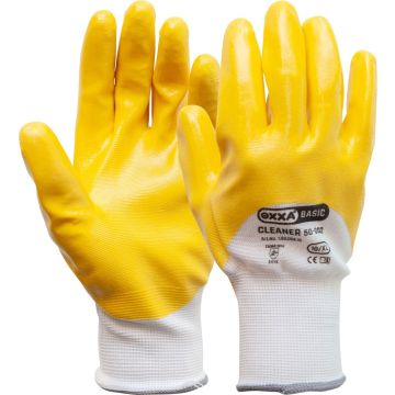 Oxxa Cleaner 50-002 werkhandschoen NBR coating, geel, elastisch gebreid polsmanchet, maat 10 (XL)
