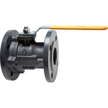 Gietijzer 2-dlg flenskogelkraan DN80 / PN16, L=180mm, -20°C tot +120°C, DVGW (gas) handvat geel