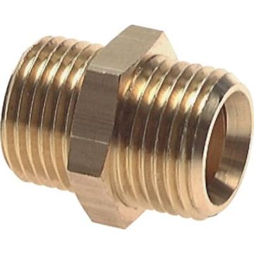 Messing dubbele zeskantnippel 1.1/4" bu. cilindrische draad