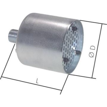 Afblaasfilter/geluiddemper 2" bu.dr. aansl. - Ø150mm, L=144mm, 56m³/min