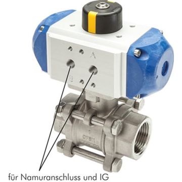 RVS 316 3-dlg kogelkraan 1.1/2" bi-bi PN63, L=120mm, met DW pneumatische actuator,