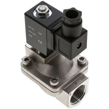 RVS magneetventiel G 3/4", NC, indirect werkend, 24VDC, 0,5-16bar, FKM afdichting, Eco-Line