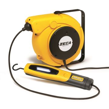 Zeca 5907/328 230V elektriciteitshaspel + lamp, L=14 + 1,5mtr, veerbediend, kunststof huis geel