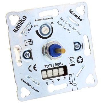 Klemko Lumiko universele leddimmer van 1-200W. Universeel voor 4 en 6mm, draai/drukknop