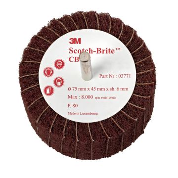3M 03771 Scotch-Brite Combi borstel met stift CB-ZS P80 rood/bruin Ø75 x 45 x 6mm