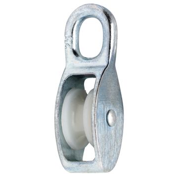 Katrol met oog, zamac, nylon rol Ø30mm tbv. touw max. Ø8mm