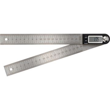 Promat digitale hoekmeter 0-360° raillengte 200mm aflezing 0,1° LCD display
