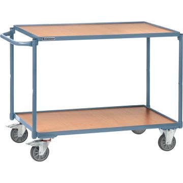 Promat tafelwagen 1000 x 600mm, 2 open laadvlakken, incl. duwbeugel, 300kg draagverm. wielen Ø125mm