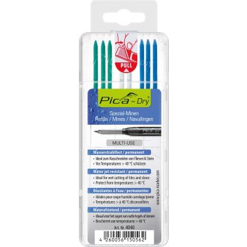 Pica-Dry 4040 navulling multikleur blauw/wit/groen, waterbestandig (verp. à 8 staafjes)