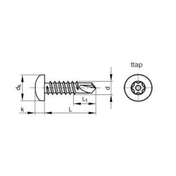 Maxxfast zelfborende schroef bolcil. kop 3,5 x 25mm, met T-tap Torx nr.15 DIN 7504 M elvz.