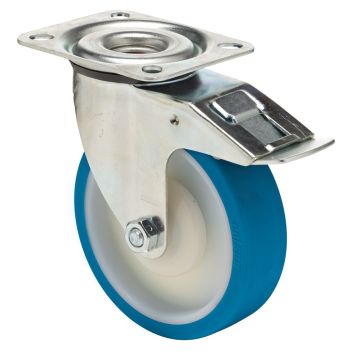 Colson BPPU 0801 7100 BLUE zwenkwiel met rem, blauw polyurethaan wiel 80mm, 150kg