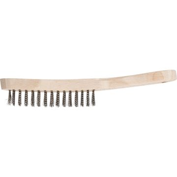 Handborstel RVS (gegolfd) 2-rijig, houten handvat
