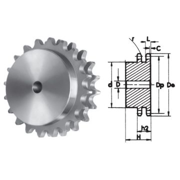 Kettingwiel 12B-2 duplex, 3/4" x 7/16", voorgeboord, Z=8