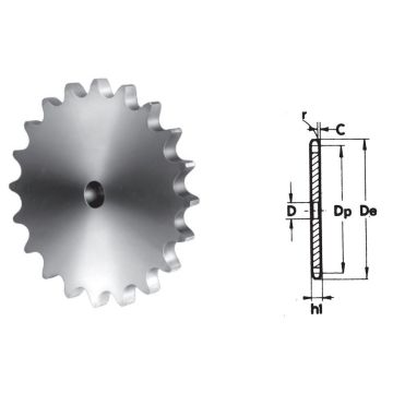 Plaatwiel 06B-1 simplex, 3/8" x 7/32", voorgeboord, Z=50