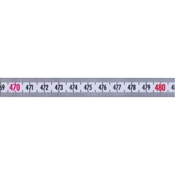 Meetband staal 10mm breed x 3mtr, L>R oplopend, mm/mm schaal, wit, zelfklevend