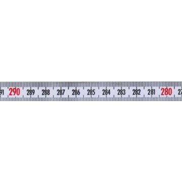 Meetband staal 10mm breed x 3mtr, R>L oplopend, mm/mm schaal, wit, zelfklevend